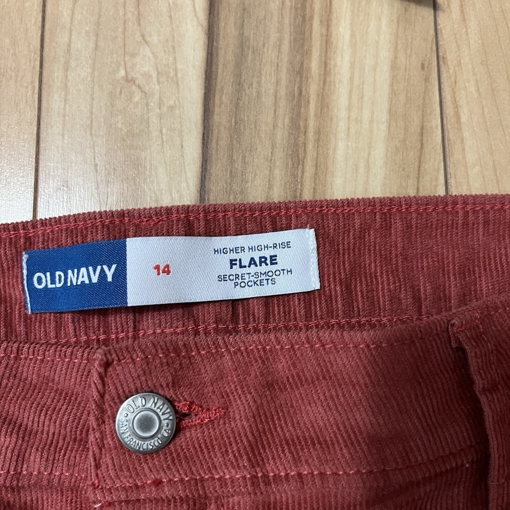 Old Navy Higher High-Rise Flare Corduroy Pants Sz 14 Secret Smooth Pockets Pink - Picture 2 of 8